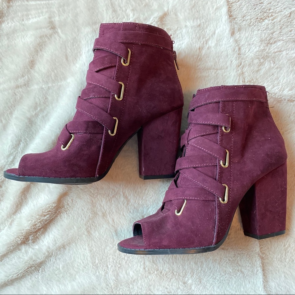 Peep toe booties suede block heels - Picture 2 of 4